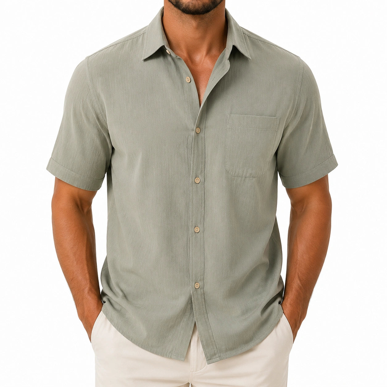 Chemise homme XL vert sauge à manches courtes tissu léger style décontracté