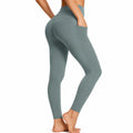 Legging femme S vert sauge extensible taille haute avec poche sport