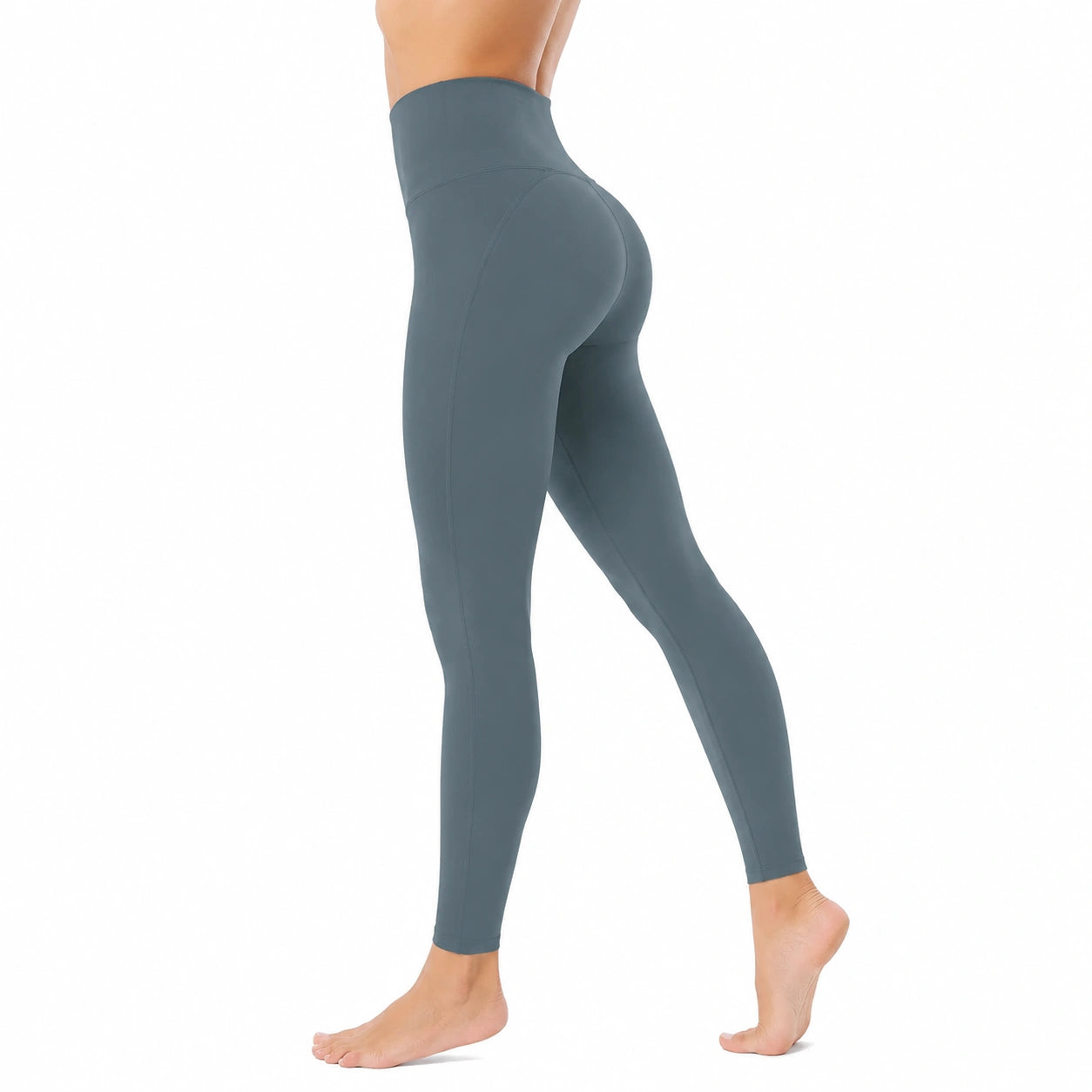 Legging femme taille L tissu extensible bleu gris taille haute sport sculptant
