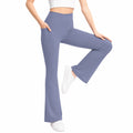 Legging femme S en tissu extensible bleu ardoise taille haute évasé sport