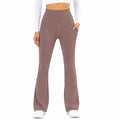 Pantalon de sport femme S en tissu extensible taupe taille haute coupe évasée