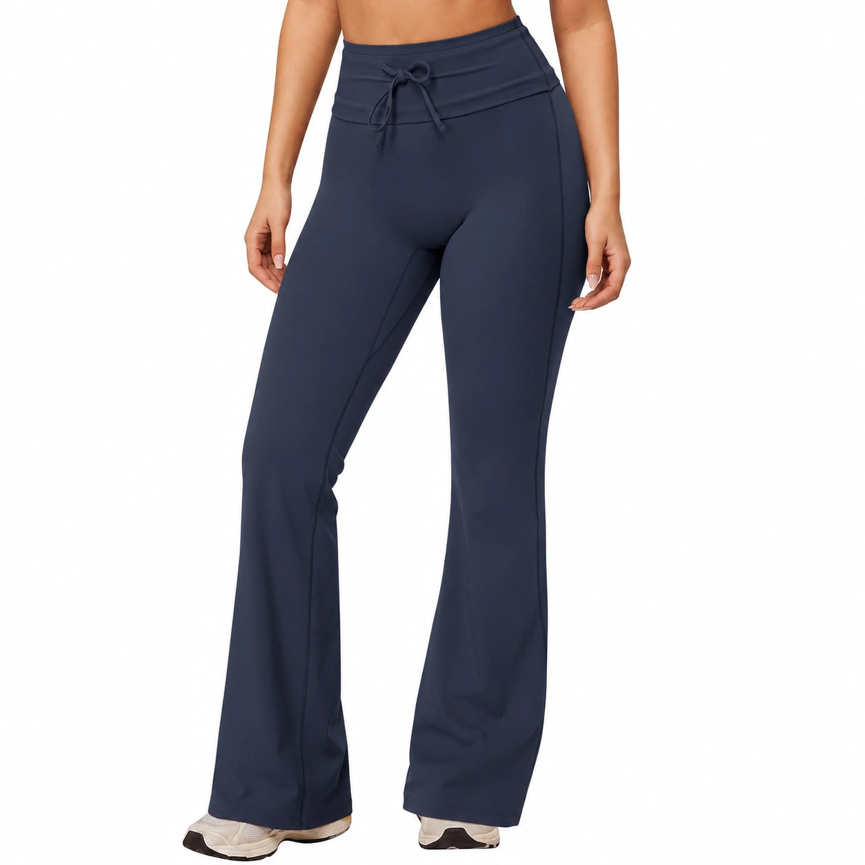 Pantalon femme L bleu marine taille haute à jambes évasées pour sport et détente
