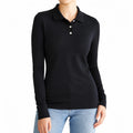 Polo femme taille S noir à manches longues en tissu extensible style décontracté