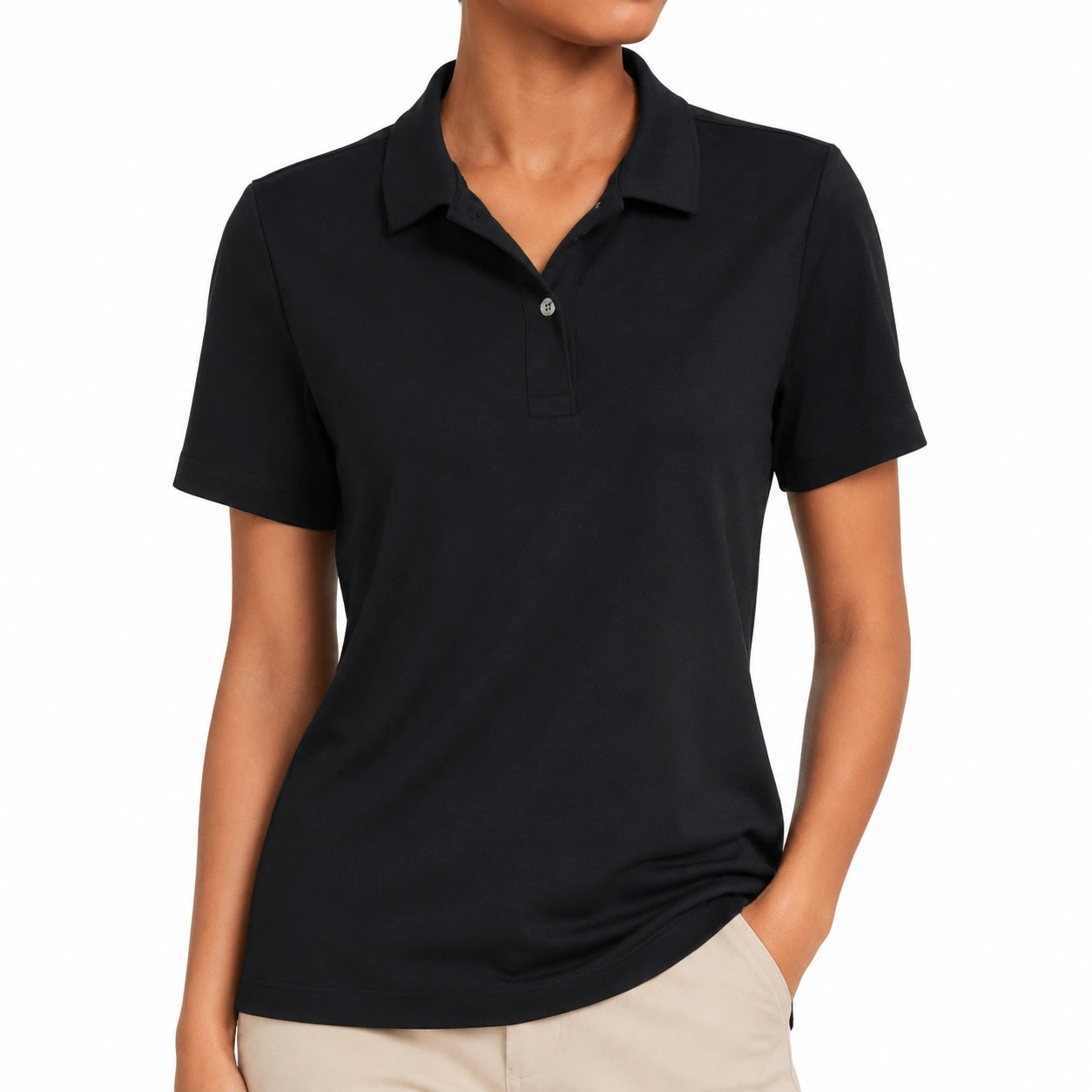 Polo femme taille M noir à manches courtes style classique