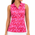 Polo sans manches femme L rose imprimé graphique coupe ajustée