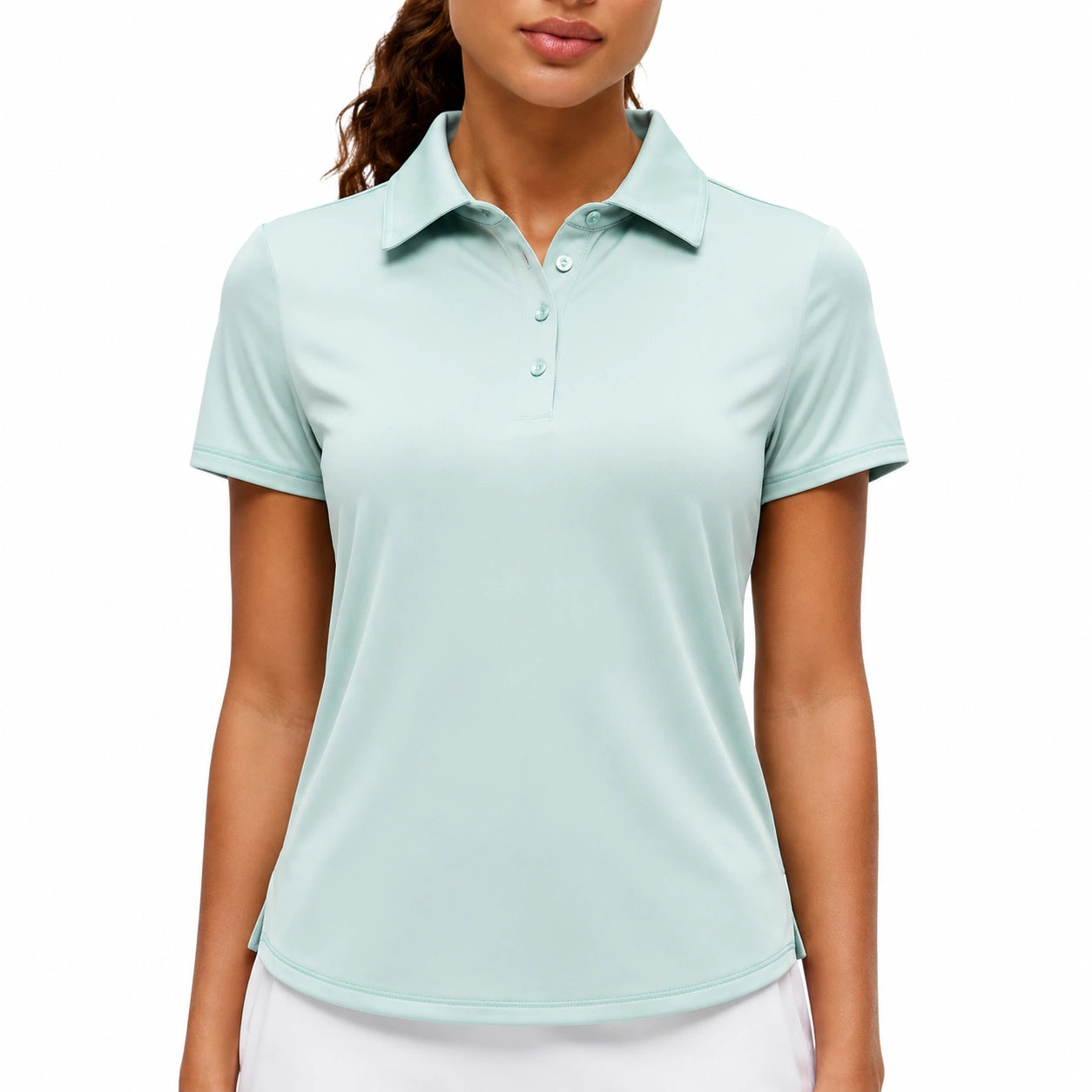 Polo femme L en polyester vert menthe à manches courtes style sportif