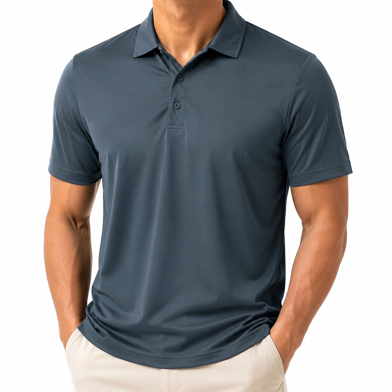 Polo homme taille M en tissu technique bleu ardoise à manches courtes