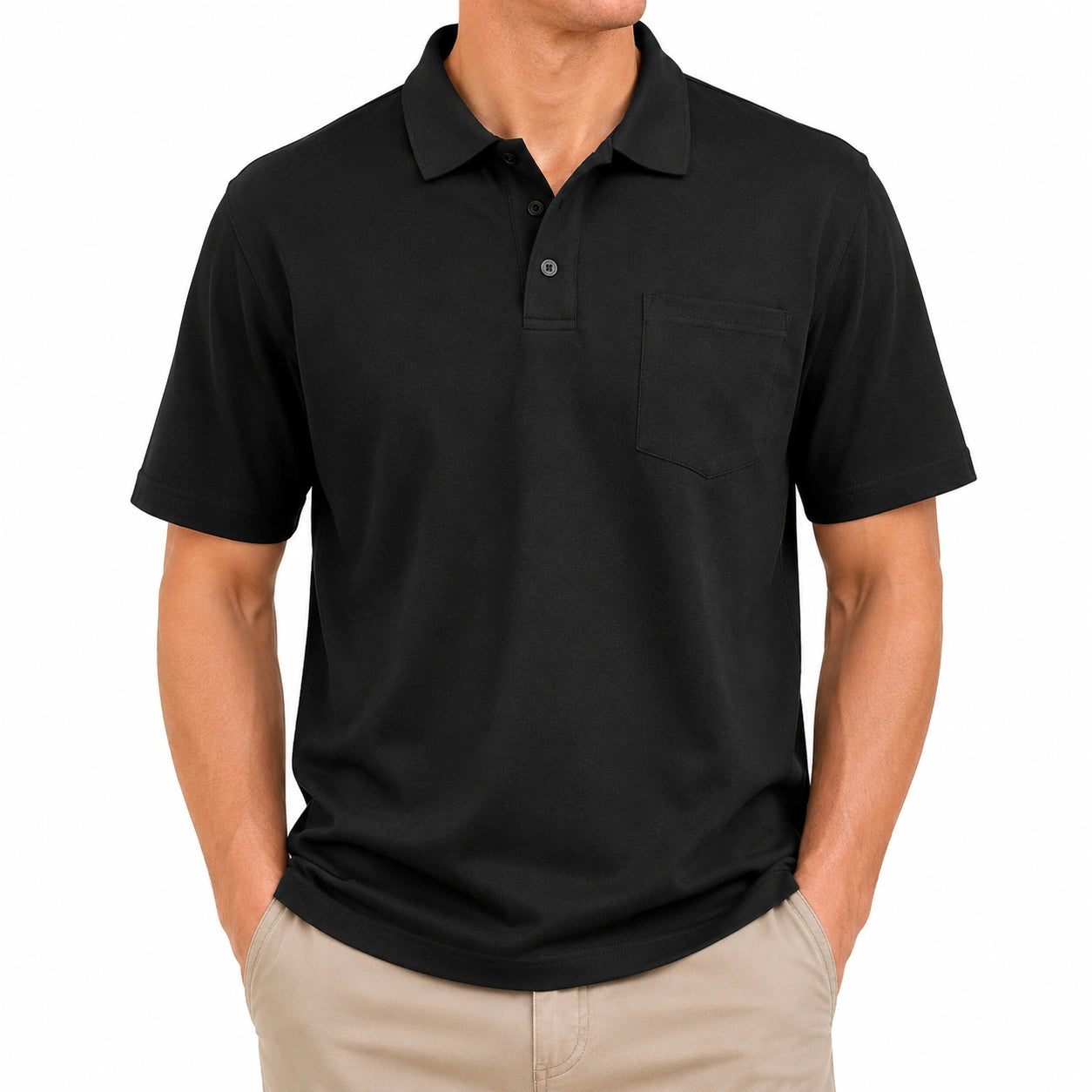 Polo homme taille M noir à manches courtes avec poche poitrine