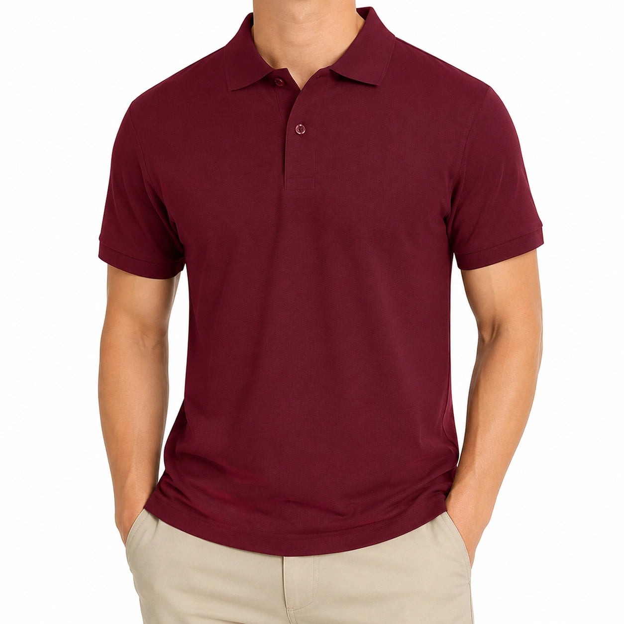 Polo homme taille L en maille piquée bordeaux à manches courtes style classique