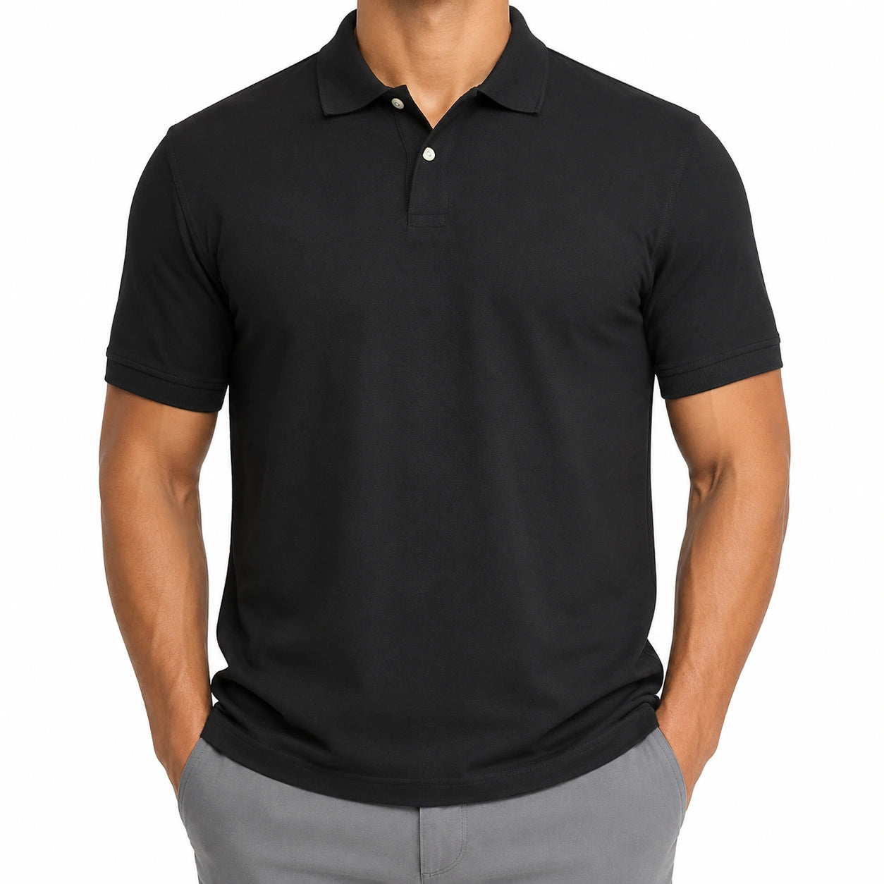 Polo homme taille L noir en maille à manches courtes style classique