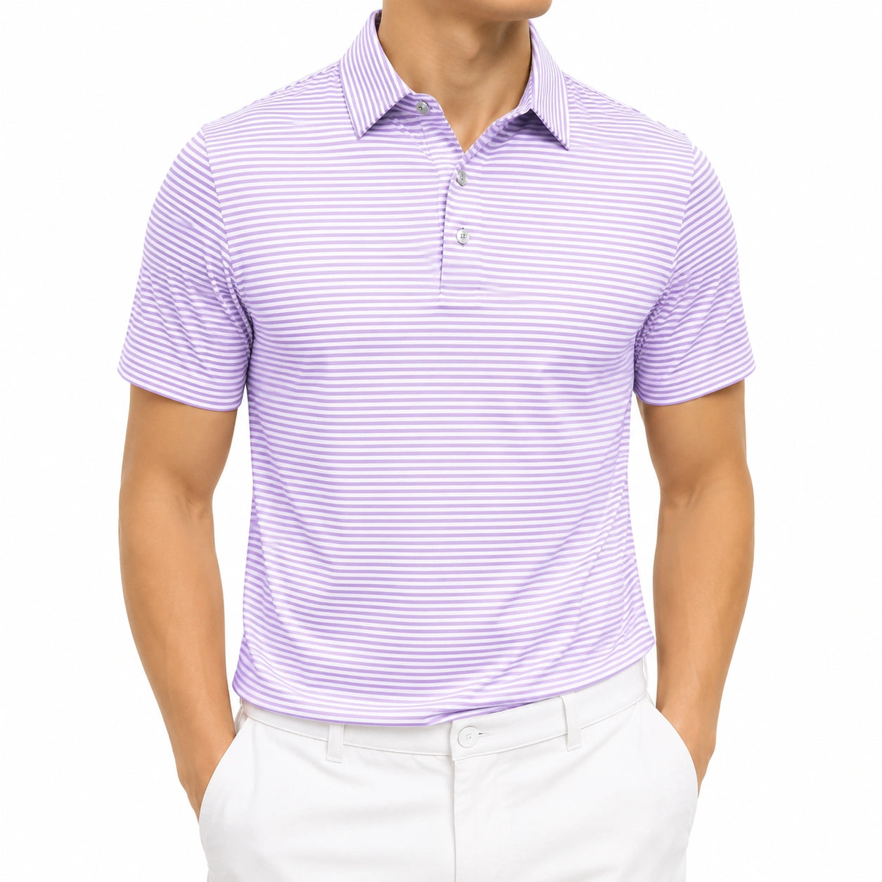 Polo homme XL violet rayé à manches courtes style décontracté