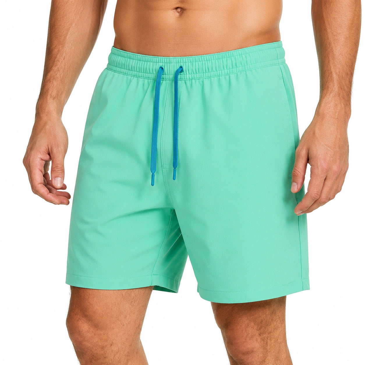 Short de bain homme M vert menthe à cordon de serrage style sportif