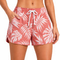 Short de bain femme taille L en tissu synthétique rose imprimé feuillage à taille élastique