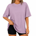 T-shirt femme S violet en tissu uni coupe ample à manches courtes