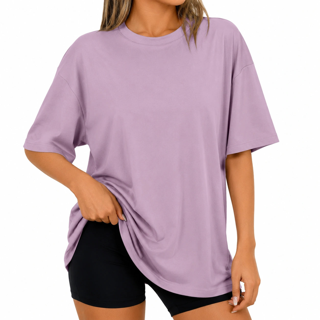 T-shirt femme S violet en tissu uni coupe ample à manches courtes