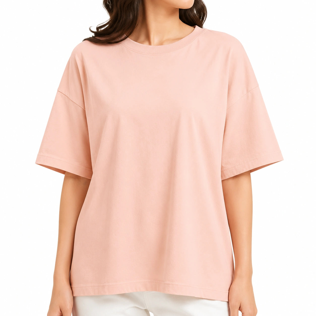 T-shirt femme L en tissu rose à coupe ample manches courtes décontracté
