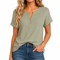 T-shirt femme taille L vert sauge maille côtelée manches courtes style décontracté
