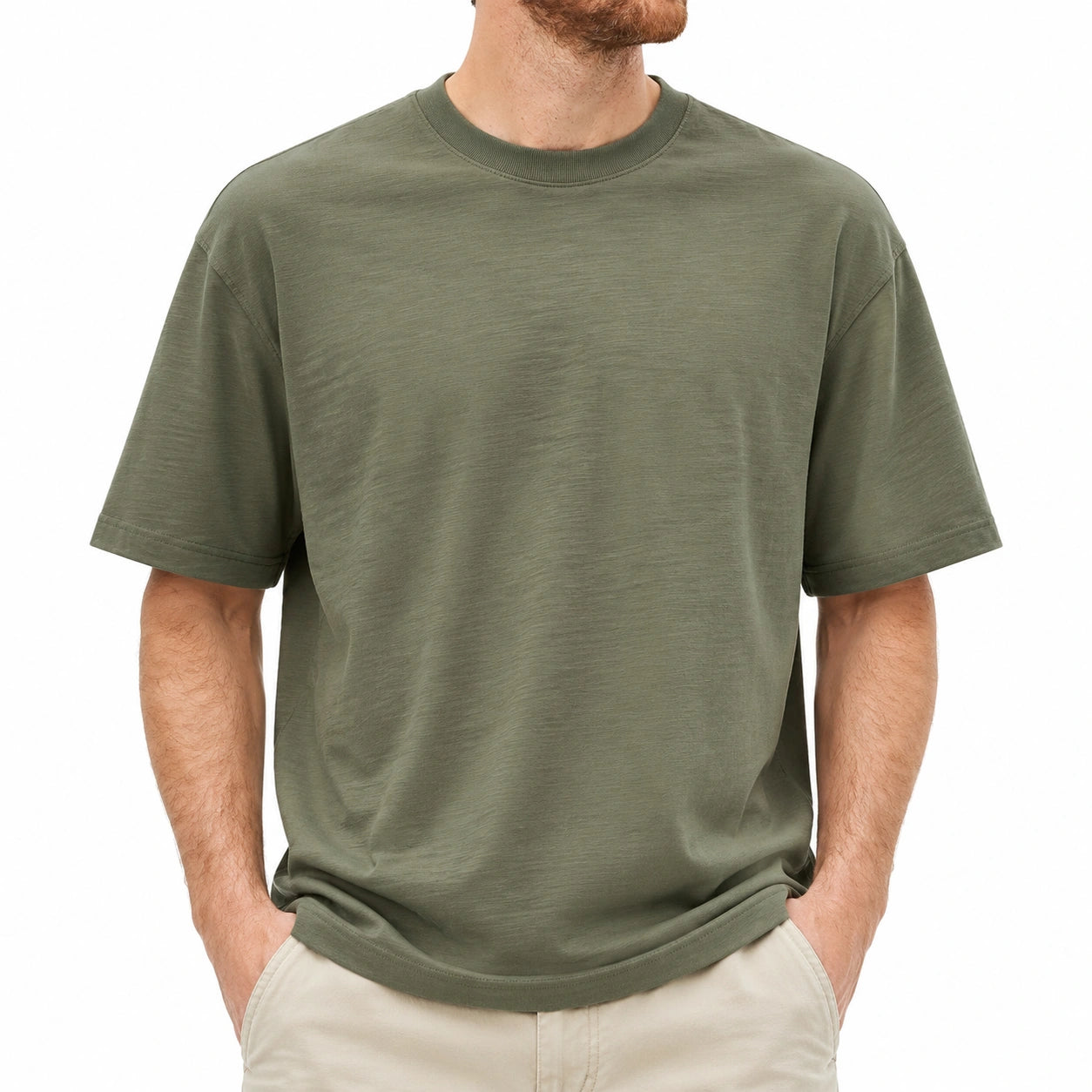 T-shirt homme M en jersey vert kaki coupe ample manches courtes