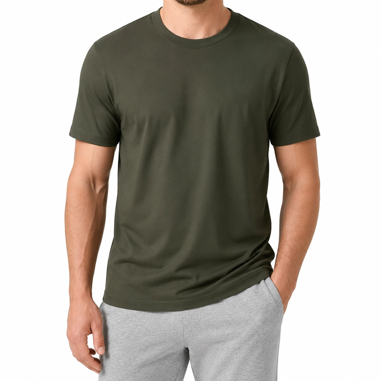 T-shirt homme L vert kaki à manches courtes style uni