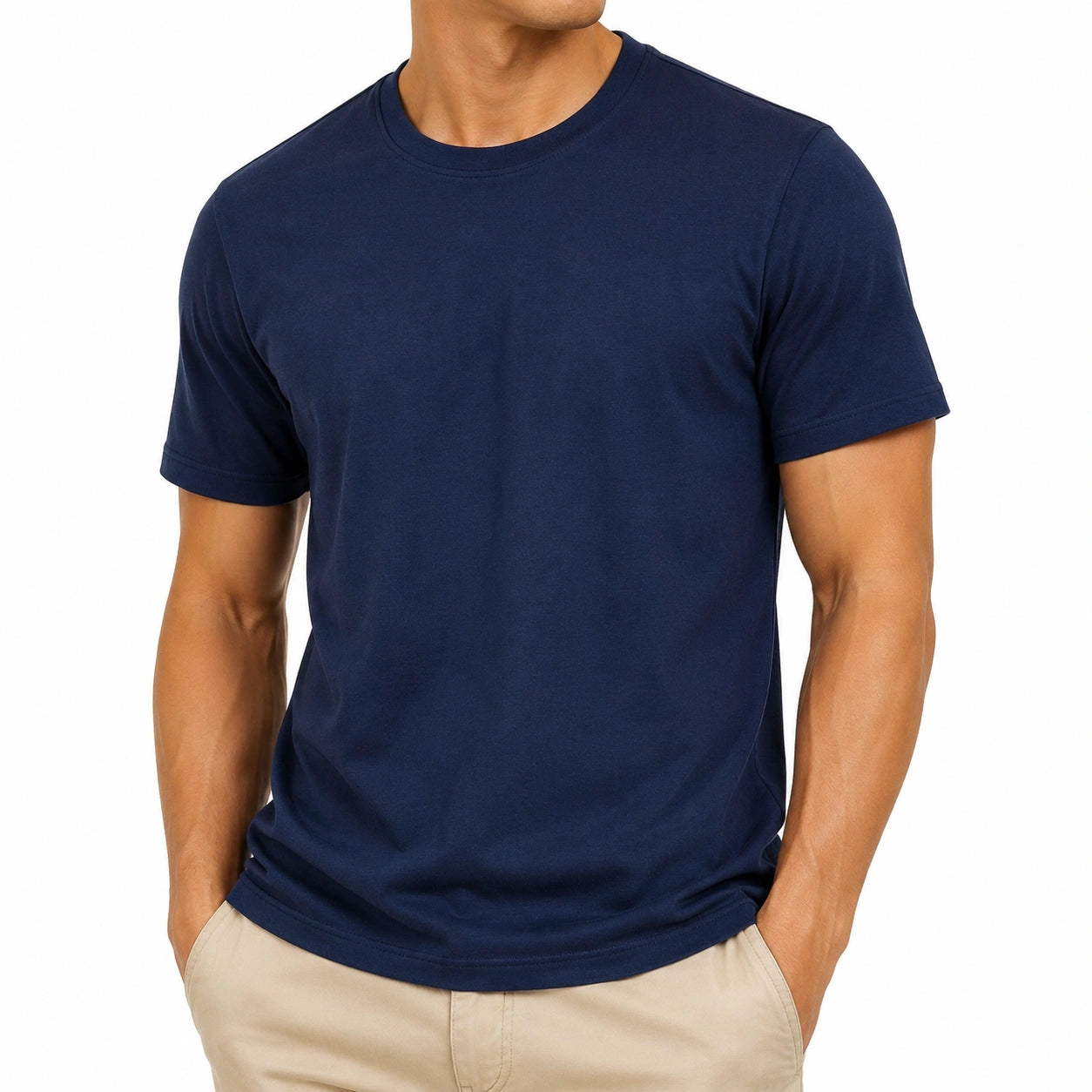T-shirt homme XL bleu marine en coton à manches courtes coupe droite