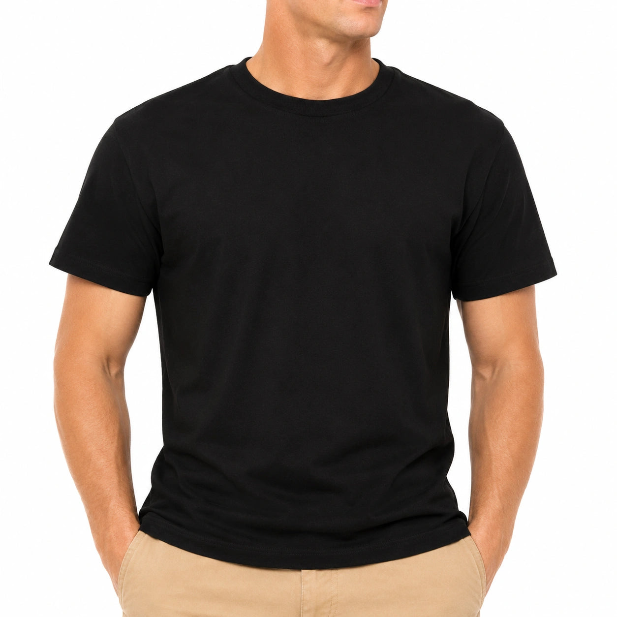 T-shirt homme XL noir en jersey à col rond style basique